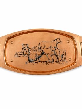 Vintage Pure Copper Tray South Africa Lion Family Engraved Sarari Wildlife